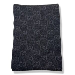 Gucci Black Monogram Wool Scarf